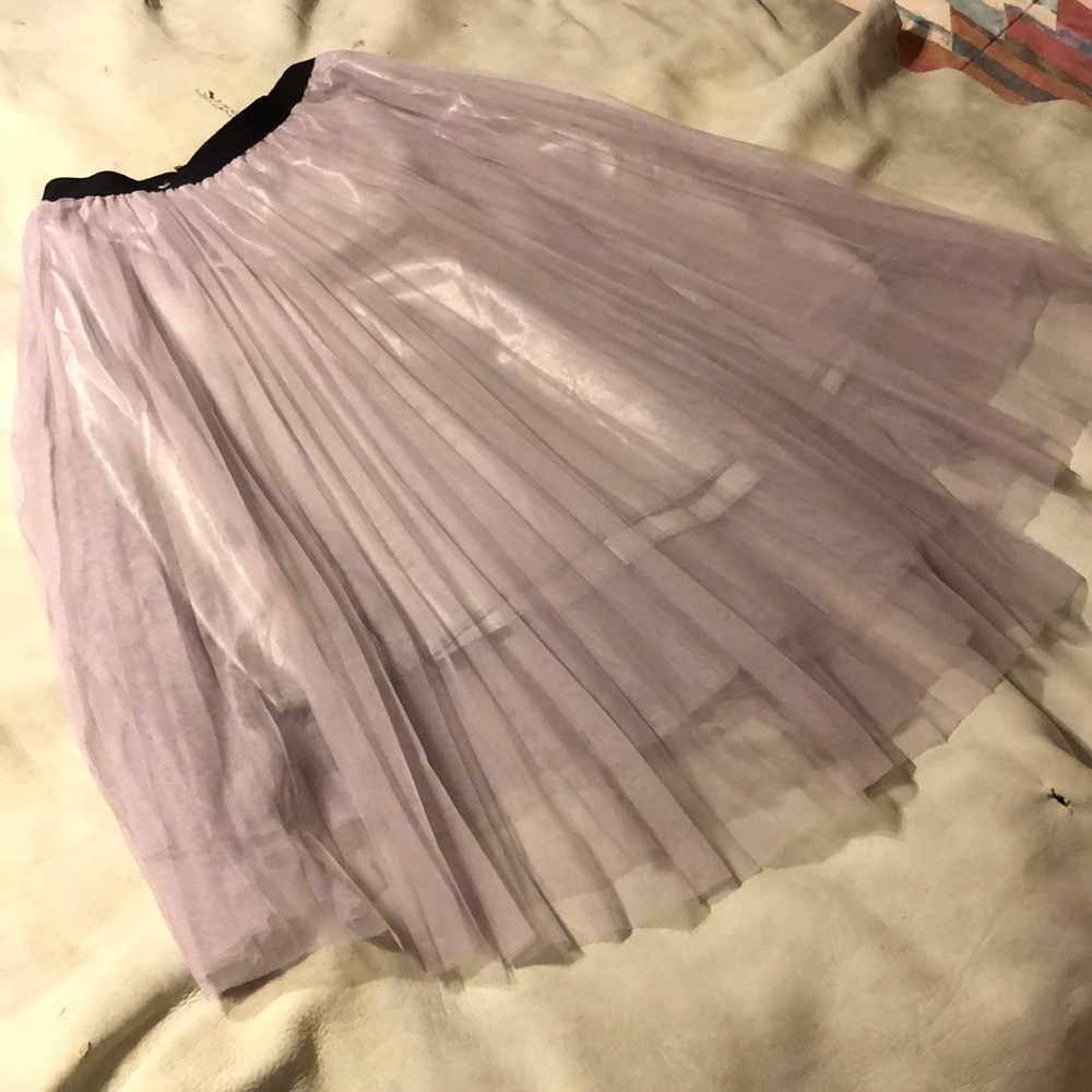 Lavender tulle pleated high waisted midi skirt
